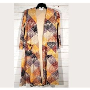 LuLaRoe Sarah Chevron Duster Cardigan Small Open Front Long Sleeve Earth Tone